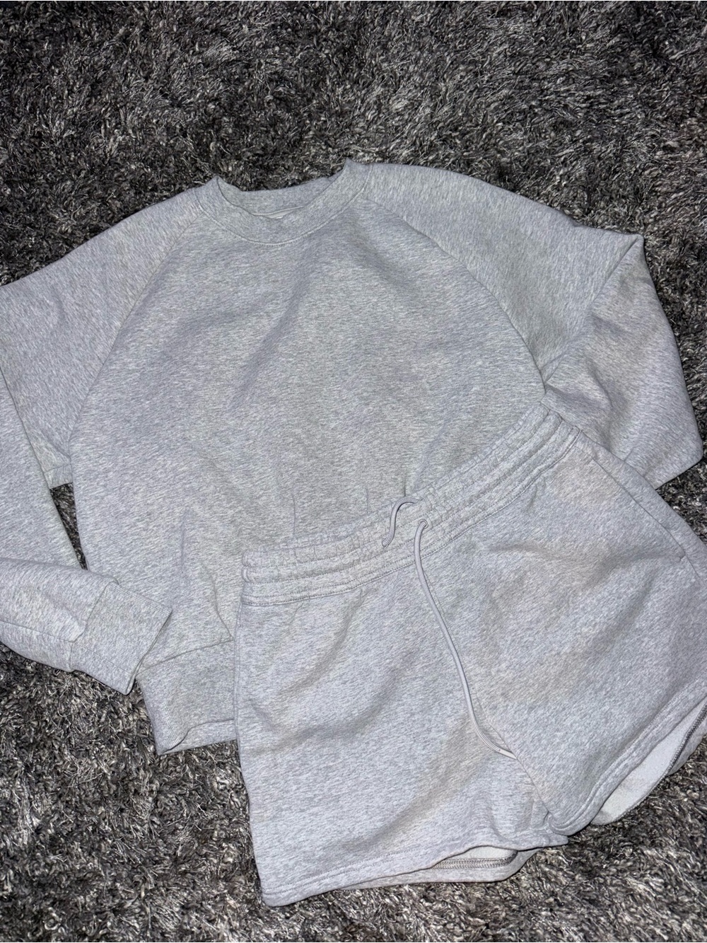 Athleta Light Gray Women's Sweatshirt & Shorts Set